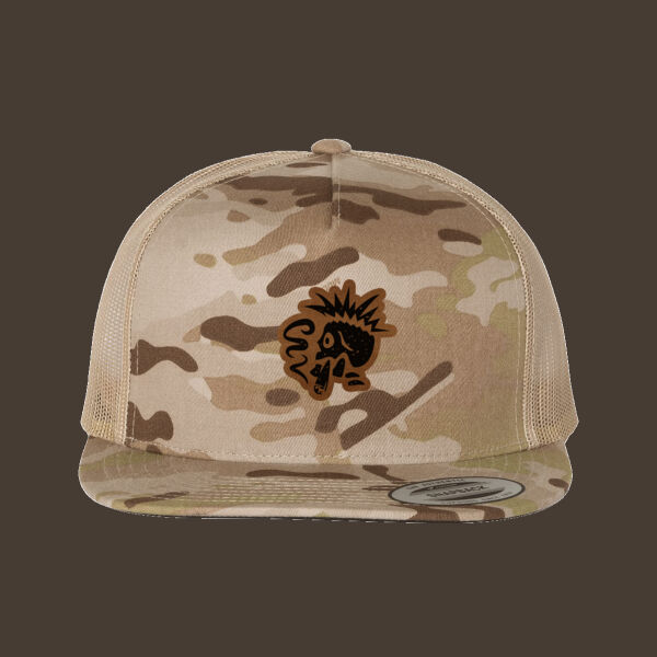 Flat Bill Trucker Cap w/Brown Leather Patch Thumbnail