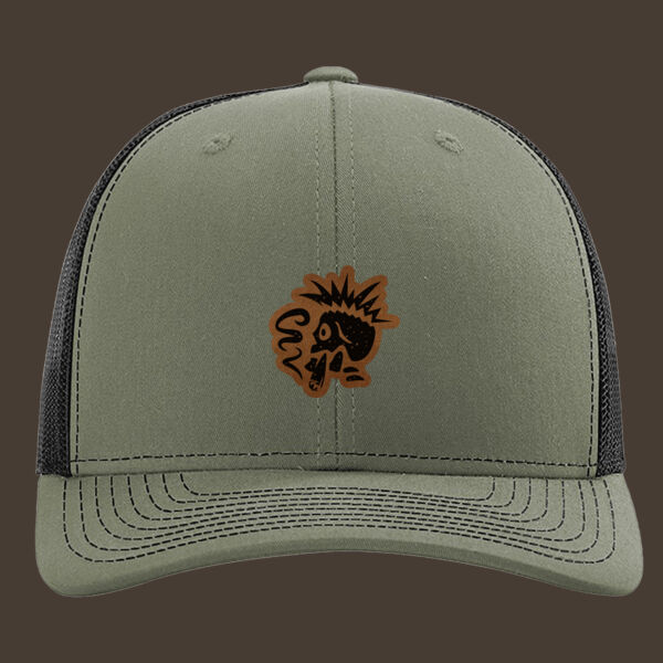 Snapback Trucker Cap (112) w/Brown Leather Patch Thumbnail