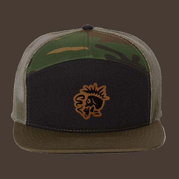 Seven-Panel Trucker Cap (168) w/Brown Leather Patch Thumbnail