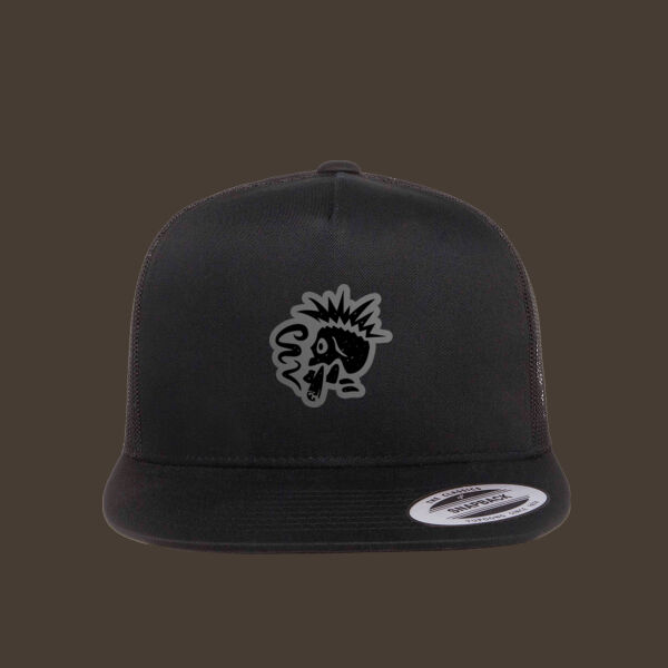 Flat Bill Trucker Cap w/Gray Leather Patch Thumbnail