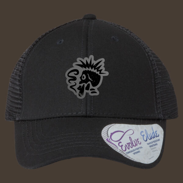 Women's Modern Trucker Cap w/Gray Leather Patch Thumbnail