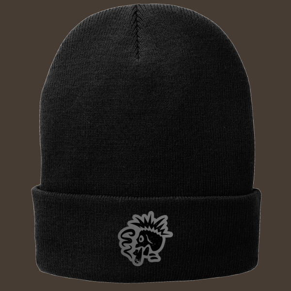 Fleece Lined Knit Cap w/Gray Leather Patch Thumbnail