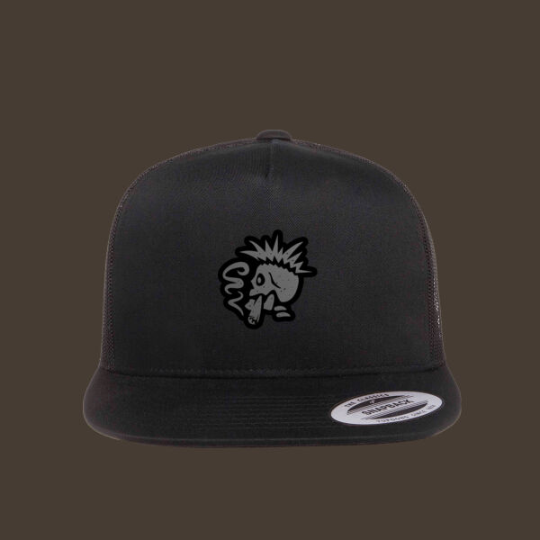 Flat Bill Trucker Cap w/Gray Reverse Leather Patch Thumbnail