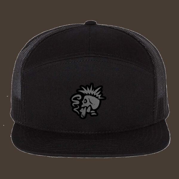 Seven-Panel Trucker Cap (168) w/Gray Reverse Leather Patch Thumbnail