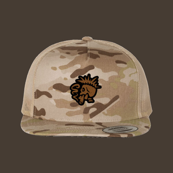 Flat Bill Trucker Cap w/Brown Reverse Leather Patch Thumbnail