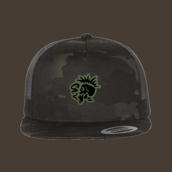 Flat Bill Trucker Cap w/Green Leather Patch Thumbnail