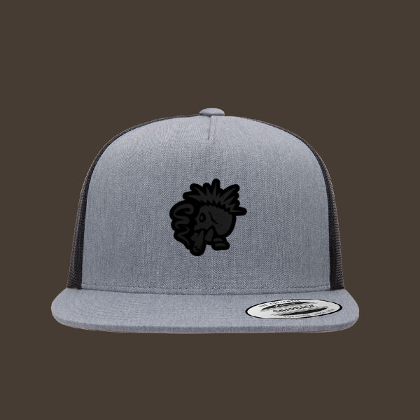 Flat Bill Trucker Cap w/Black Reverse Leather Patch Thumbnail