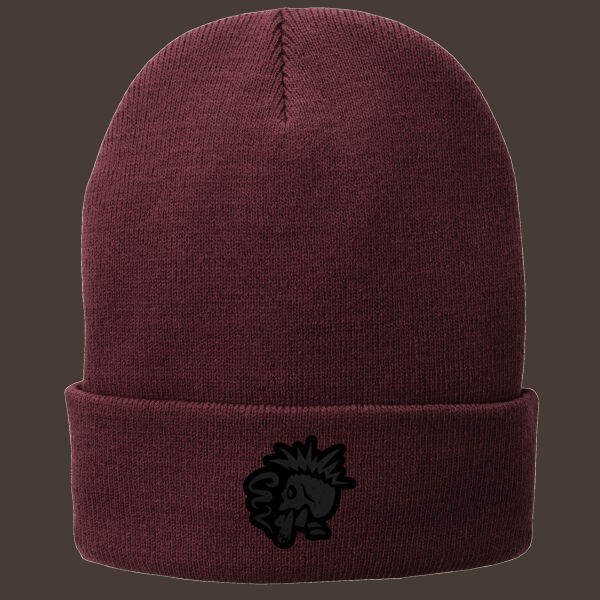 Fleece Lined Knit Cap w/Black Reverse Leather Patch Thumbnail