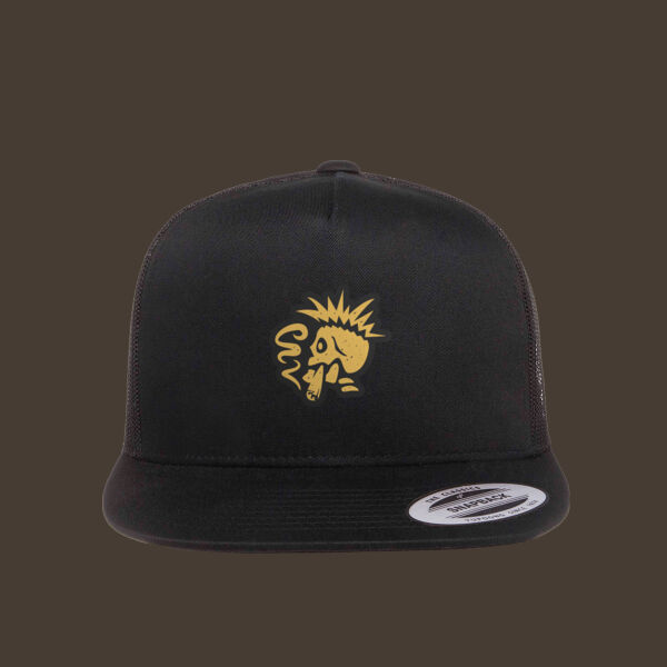 Flat Bill Trucker Cap w/Gold Leather Patch Thumbnail