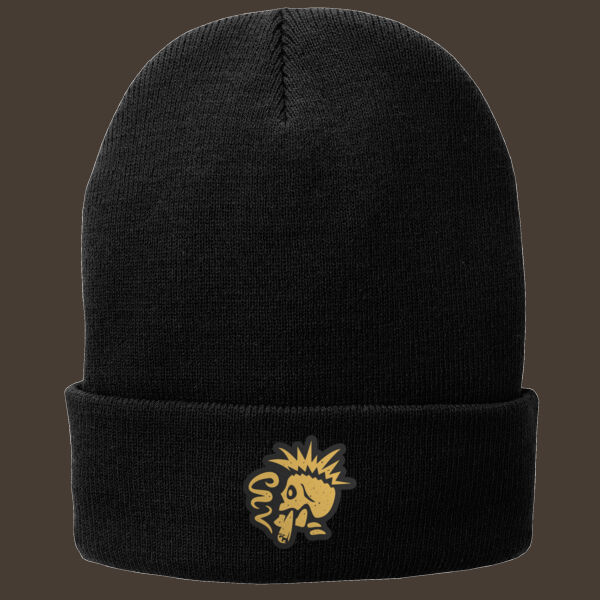 Fleece Lined Knit Cap w/Gold Leather Patch Thumbnail