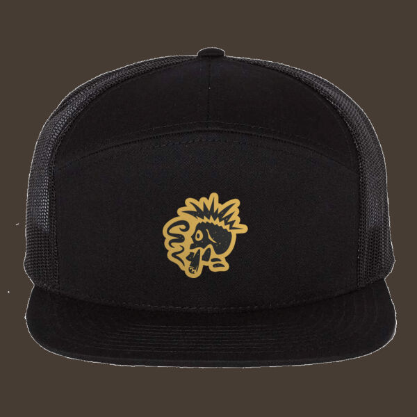 Seven-Panel Trucker Cap (168) w/Gold Reverse Leather Patch Thumbnail