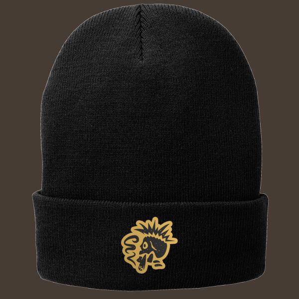 Fleece Lined Knit Cap w/Gold Reverse Leather Patch Thumbnail