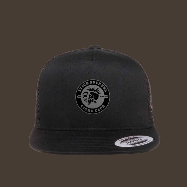 Flat Bill Trucker Cap w/Gray Leather Patch Thumbnail