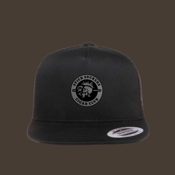 Flat Bill Trucker Cap w/Gray Reverse Leather Patch Thumbnail