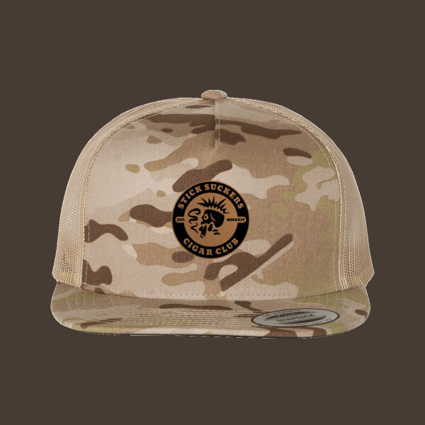 Flat Bill Trucker Cap w/Brown Leather Patch Thumbnail