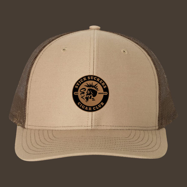 Snapback Trucker Cap (112) w/Brown Leather Patch Thumbnail