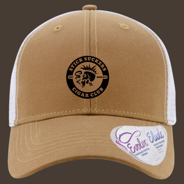 Women's Modern Trucker Cap w/Brown Leather Patch Thumbnail