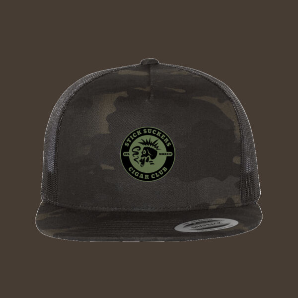Flat Bill Trucker Hat w/Green Leather Patch Thumbnail