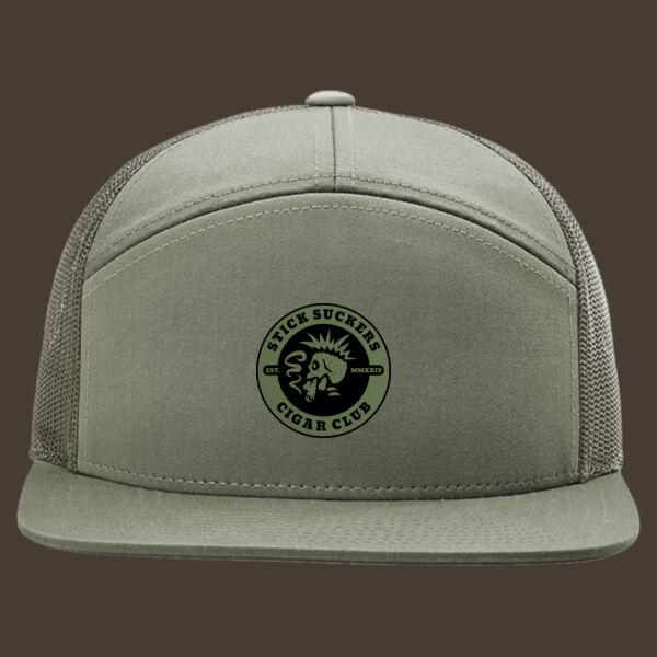 Seven-Panel Trucker Cap (168) w/Green Reverse Leather Patch Thumbnail