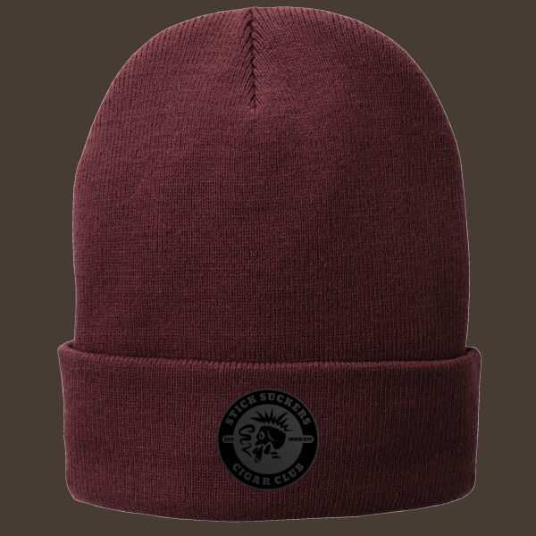 Fleece Lined Knit Cap w/Black Leather Patch Thumbnail