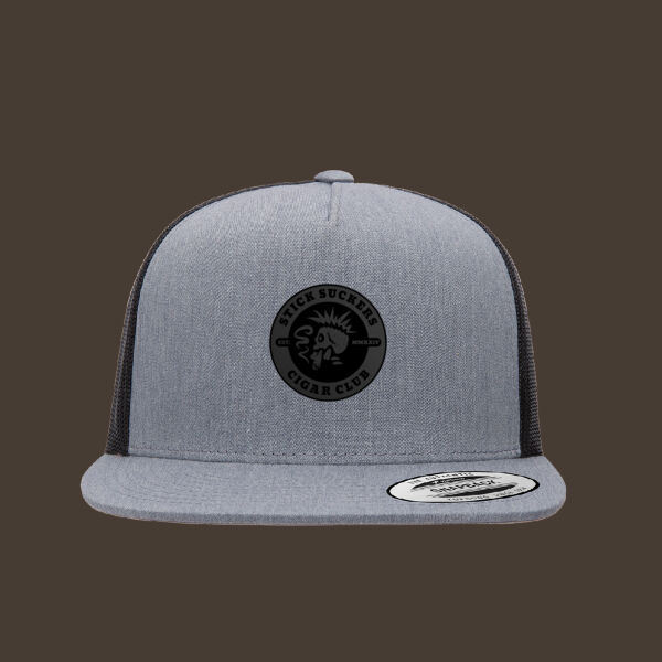 Flat Bill Trucker Cap w/Black Reverse Leather Patch Thumbnail