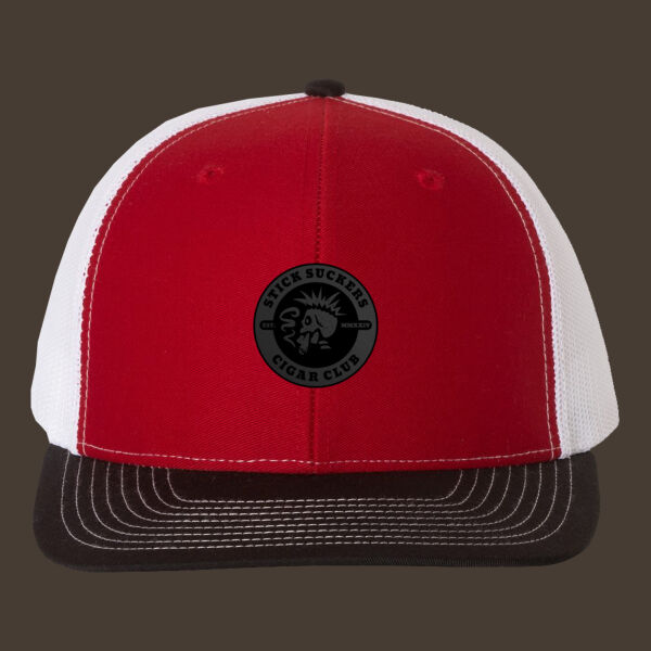 Snapback Trucker Cap (112) w/Black Reverse Leather Patch Thumbnail