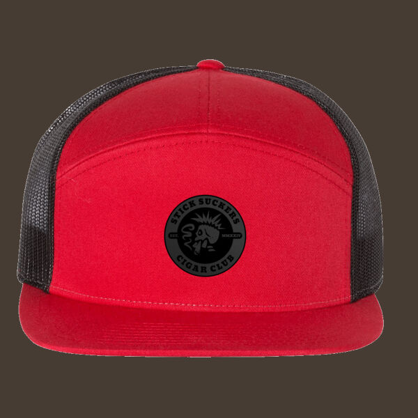 Seven-Panel Trucker Cap (168) w/Black Reverse Leather Patch Thumbnail