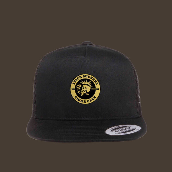 Flat Bill Trucker Cap w/Gold Leather Patch Thumbnail