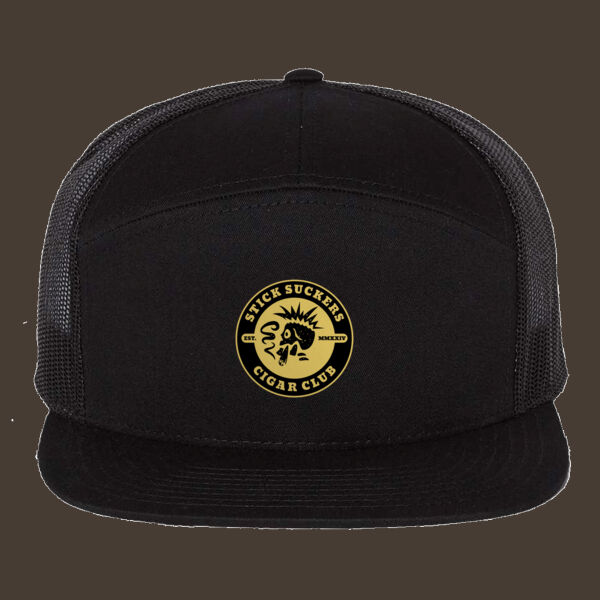 Seven-Panel Trucker Cap (168) w/Gold Reverse Leather Patch Thumbnail