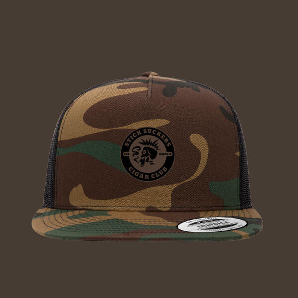 Flat Bill Trucker Cap w/Dark Brown Leather Patch Thumbnail