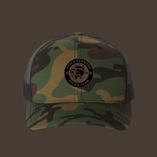 Retro Trucker Cap w/Dark Brown Leather Patch Thumbnail