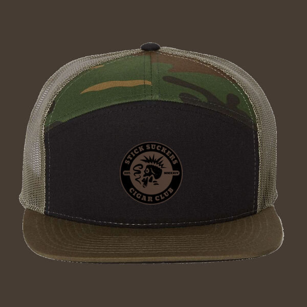 Seven-Panel Trucker Cap (168) w/Dark Brown Leather Patch Thumbnail