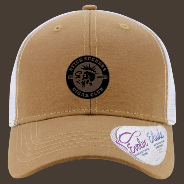 Women's Modern Trucker Cap w/Dark Brown Leather Patch Thumbnail