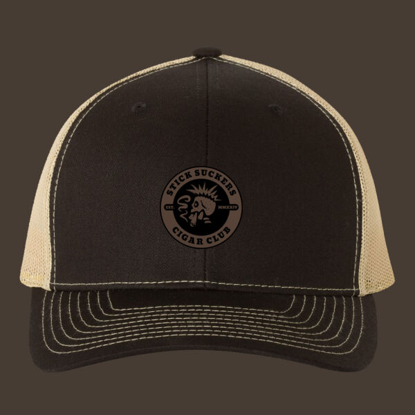 Snapback Trucker Cap (112) w/Dark Brown Reverse Leather Patch Thumbnail