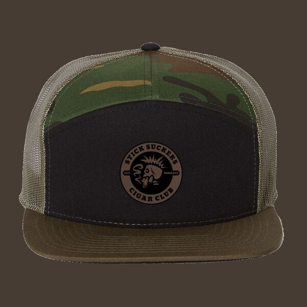 Seven-Panel Trucker Cap (168) w/Dark Brown Reverse Leather Patch Thumbnail