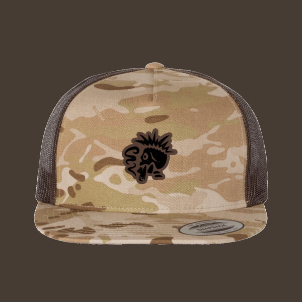 Flat Bill Trucker Cap w/Dark Brown Leather Patch Thumbnail