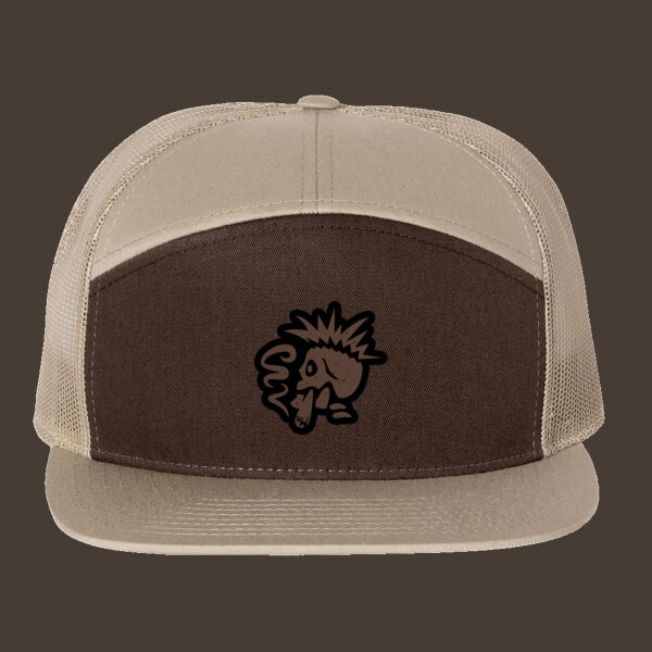 Seven-Panel Trucker Cap (168) w/Dark Brown Reverse Leather Patch Thumbnail