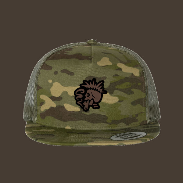 Flat Bill Trucker Cap w/Dark Brown Reverse Leather Patch Thumbnail